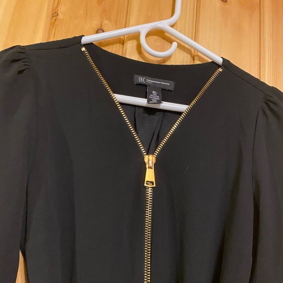INC International Concepts Women’s Black Long-Sleeve Tunic Dress w/ Gold Zipper - Picture 4 of 8